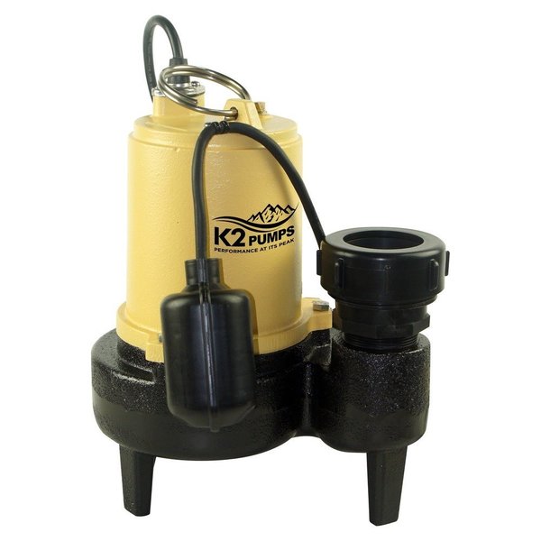 K2 Pumps 1/2 HP Cast Iron Sewage Pump with Tethered Switch and Quick Connect Fitting SWW05001TPK
